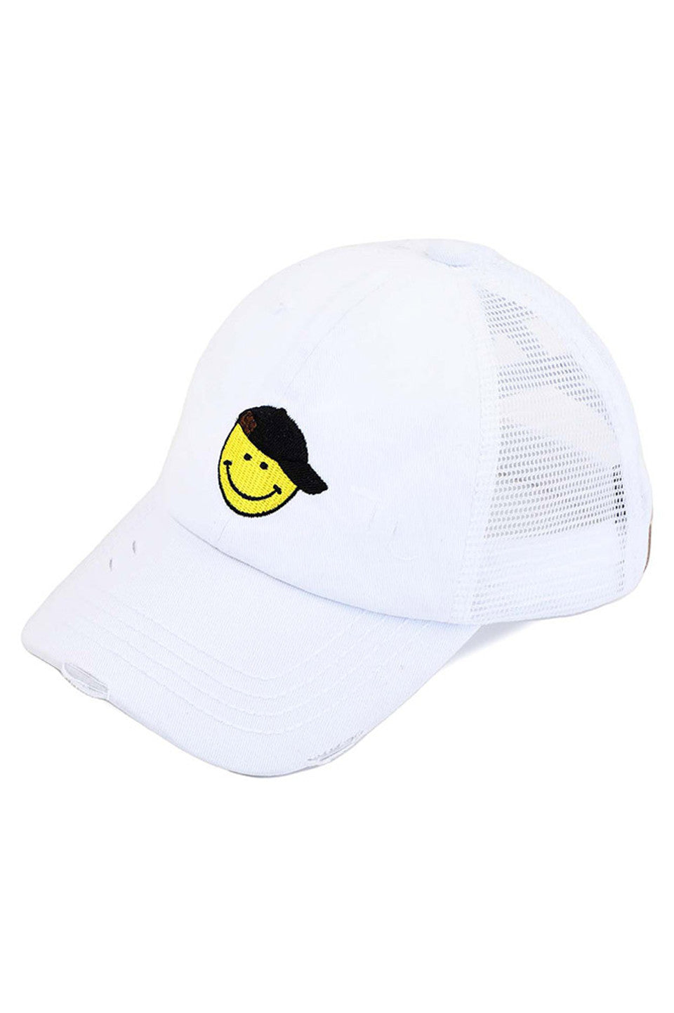 White C.C Glitter Smiley Patch Kids Pony Cap combines playful style with practical design. Featuring a sparkling glitter smiley patch, it adds a fun, cheerful touch to any outfit. The ponytail-friendly opening ensures comfort and convenience for active kids, making it ideal for everyday wear or outdoor activities. Crafted for durability and a secure fit, this cap keeps young wearers cool and stylish all day long.
