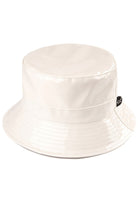 Ivory C.C Brand Shiny Solid Color Reflective Enamel Detailed Rain Bucket Hat; this rain hat is snug on the head and works well to keep rain off the head, out of eyes, and also the back of the neck. Wear it to lend a modern liveliness above a raincoat on trans-seasonal days in the city. Perfect Gift for fashion-forward friend