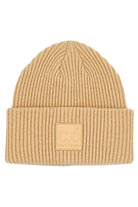 C.C Solid Ribbed Knit Detailed Beanie With Rubber Patch Hat - Beige - Beanies