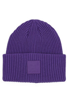 C.C Solid Ribbed Knit Detailed Beanie With Rubber Patch Hat - Purple - Beanies
