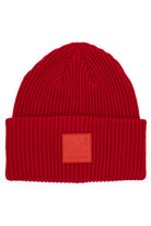 C.C Solid Ribbed Knit Detailed Beanie With Rubber Patch Hat - Red - Beanies