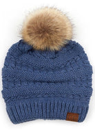 Heather Denim C.C Decorative Tilted Whip Stitch Slouch Beanie Fur Pom Pom Winter Hat; reach for this classic toasty hat to keep you nice n warm in the chilly winter weather, the wintry touch finish to your outfit. Perfect Gift Birthday, Christmas, Holiday, Anniversary, Stocking Stuffer, Secret Santa, Valentine's Day, Loved One, BFF