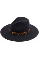 Dark Grey C.C Wool Felt Brim Detail Panama Summer Hat With Leopard Pattern Trim; Unique, timeless & classic Summer Sun Fedora Hat has a leopard strap trim accent. Trendy Birthday, Holiday Gift, Christmas Gift, Regalo de Navided, Bad hair days, casual everyday wear, Anniversary Gift, Fall Outfit, Cool Fashion Fedora, Valentine's Day Gift