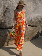 Tied Printed Tube Wide Leg Jumpsuit - Charming Charlie