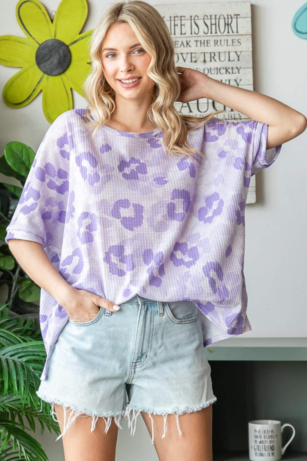 HOPELY Print Waffle Oversized T-Shirt - Charming Charlie