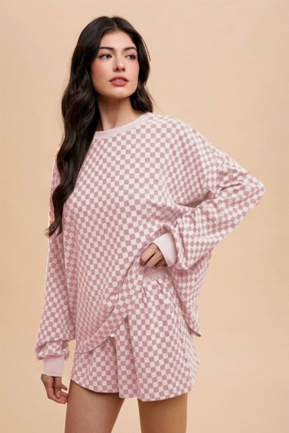 Annie Wear Checkered Round Neck Top and Drawstring Shorts Set - Charming Charlie
