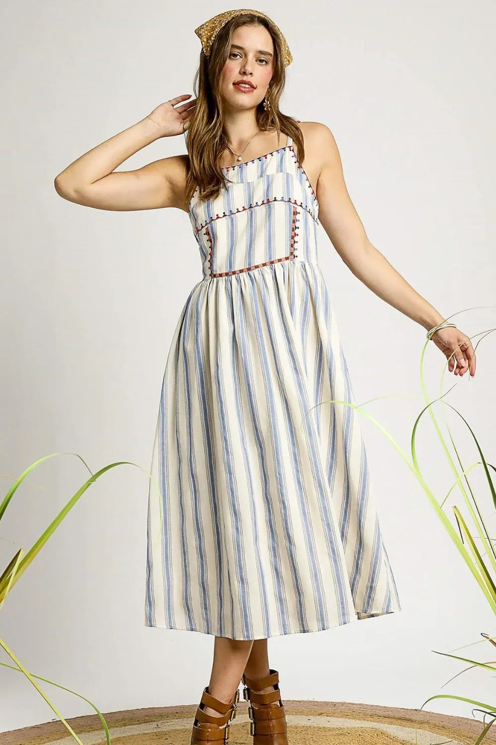 Umgee Striped Colorful Embroidered Trim Cami Dress – Charming Charlie