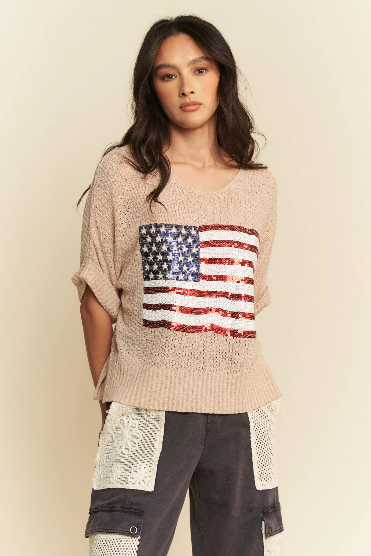 Ameri DAMAGE LOGO SHORT KNIT TOP トップス DAMAGE LOGO SHORT KNIT 