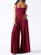 Square Neck Wide Strap Jumpsuit - Charming Charlie