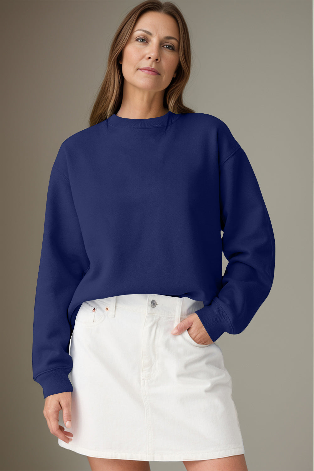 Round Neck Long Sleeve Sweatshirt - Charming Charlie