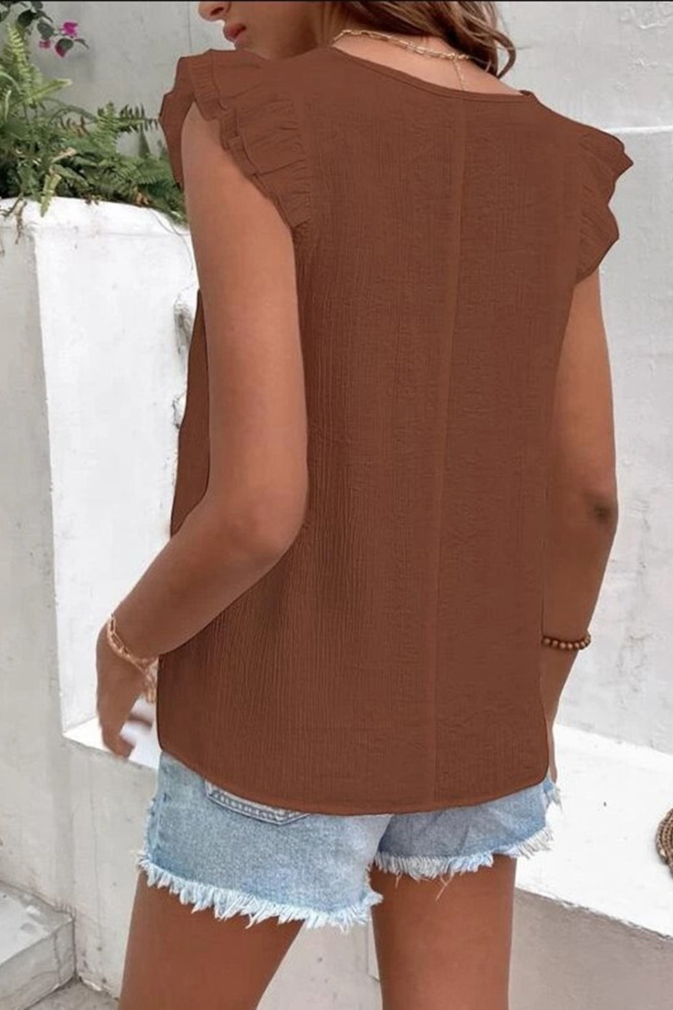 Ruffled V-Neck Cap Sleeve Blouse main image 1