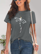 Dragonfly Graphic Round Neck Short Sleeve T-Shirt - Charming Charlie
