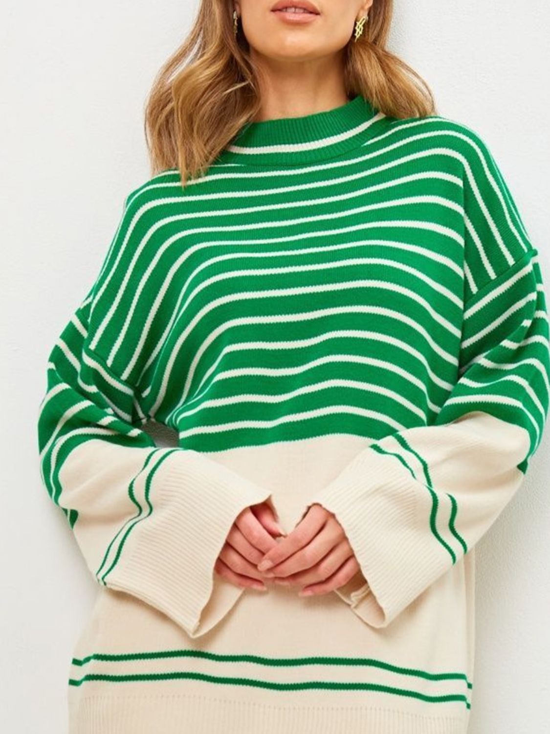 Striped Mock Neck Long Sleeve Sweater - Charming Charlie