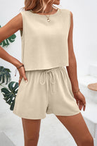 Round Neck Top and Drawstring Shorts Set - Charming Charlie