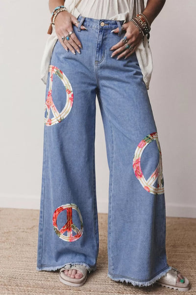 Floral Peace Sign Wide Leg Jeans – Charming Charlie