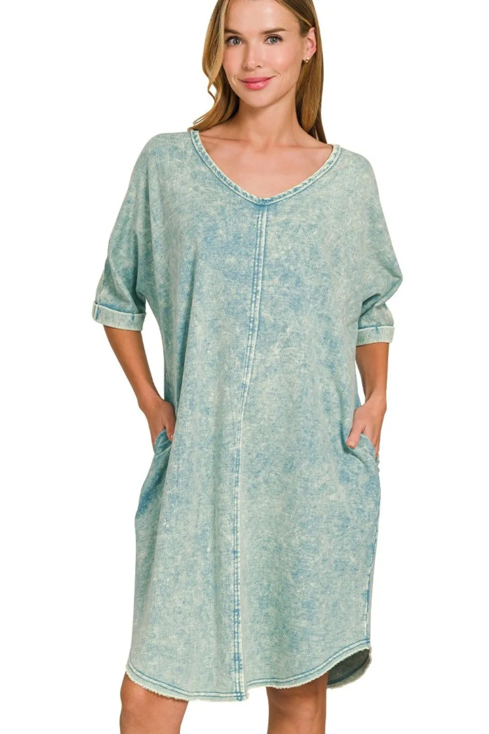 Zenana Acid-washed French Terry Tee Shirts Dress – Charming Charlie
