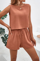 Round Neck Top and Drawstring Shorts Set - Charming Charlie