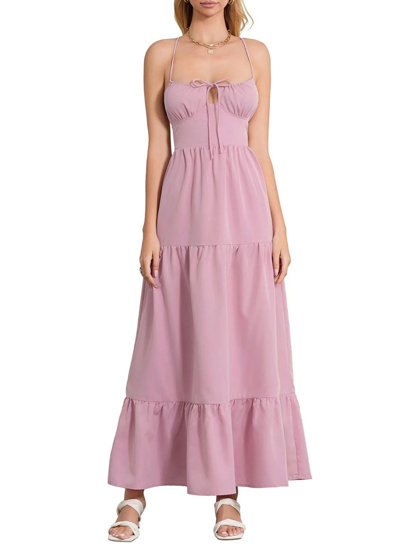 Tiered Lace Up Spaghetti Straps Maxi Dress  Charming Charlie