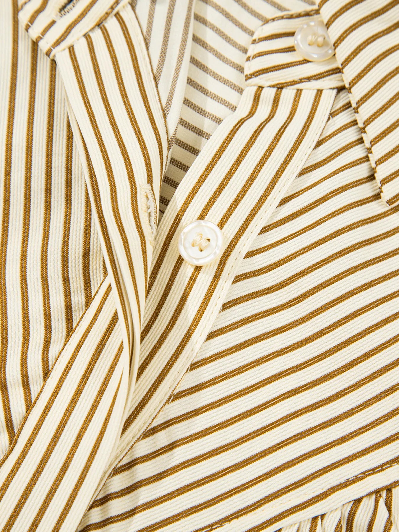 Stripe Collared Neck Cuffed Long Sleeve Drop Waist Mini Dress Pastel Yellow / M