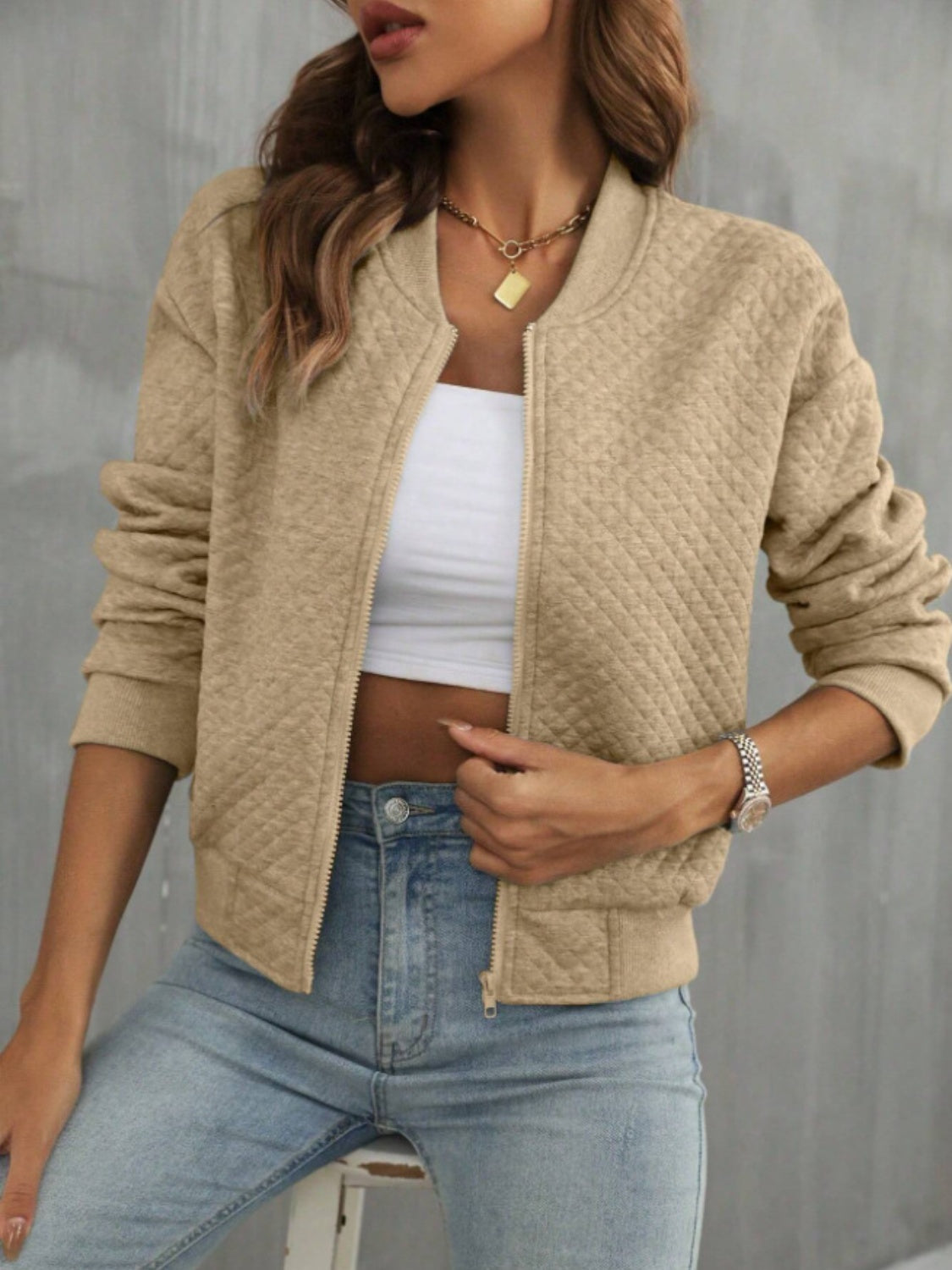 Zip Up Long Sleeve Jacket - Charming Charlie
