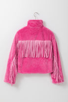 Fringed Zip Up Fleece Jacket - Charming Charlie
