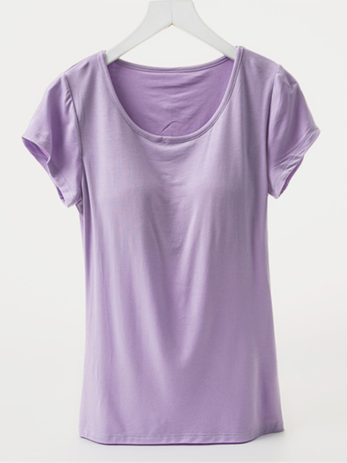 Round Neck Short Sleeve T-Shirt with Bra - Charming Charlie