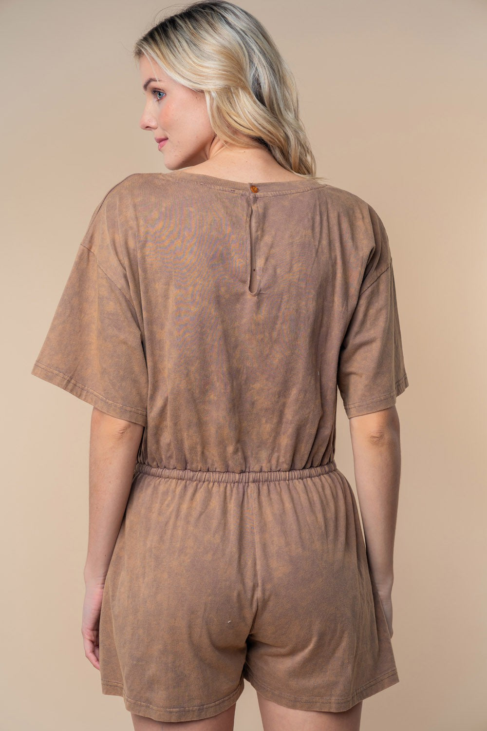 White Birch Full Size Short Sleeve Drawstring Romper - Charming Charlie