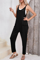 Pocketed Scoop Neck Spaghetti Strap Overalls - Charming Charlie