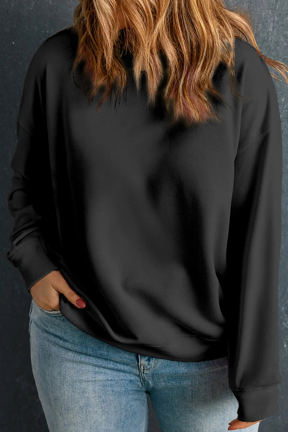 Plus Size Round Neck Long Sleeve Sweatshirt - Charming Charlie