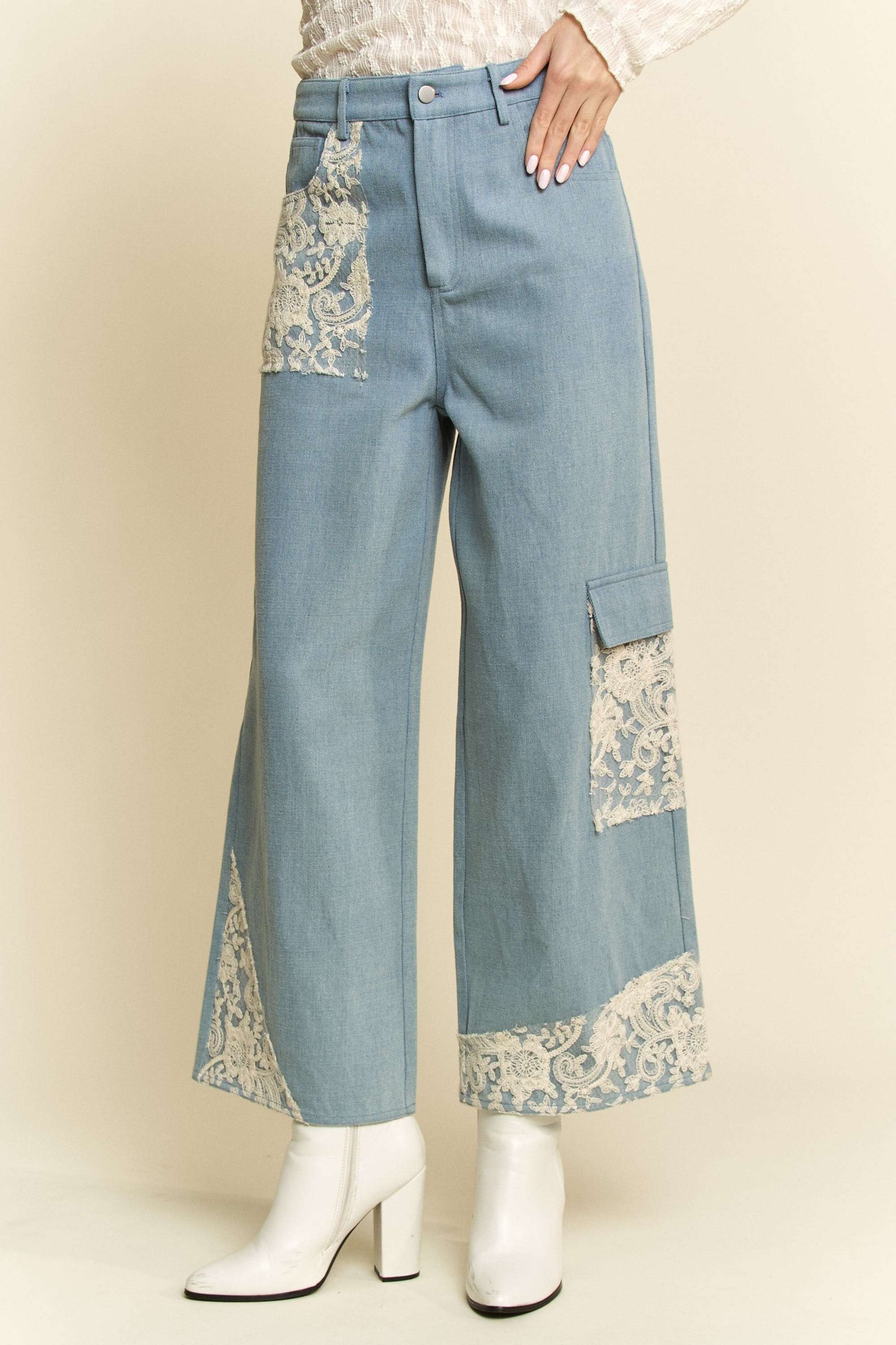Davi & Dani Lace Applique Wide Leg Jeans – Charming Charlie