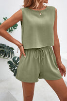 Round Neck Top and Drawstring Shorts Set - Charming Charlie