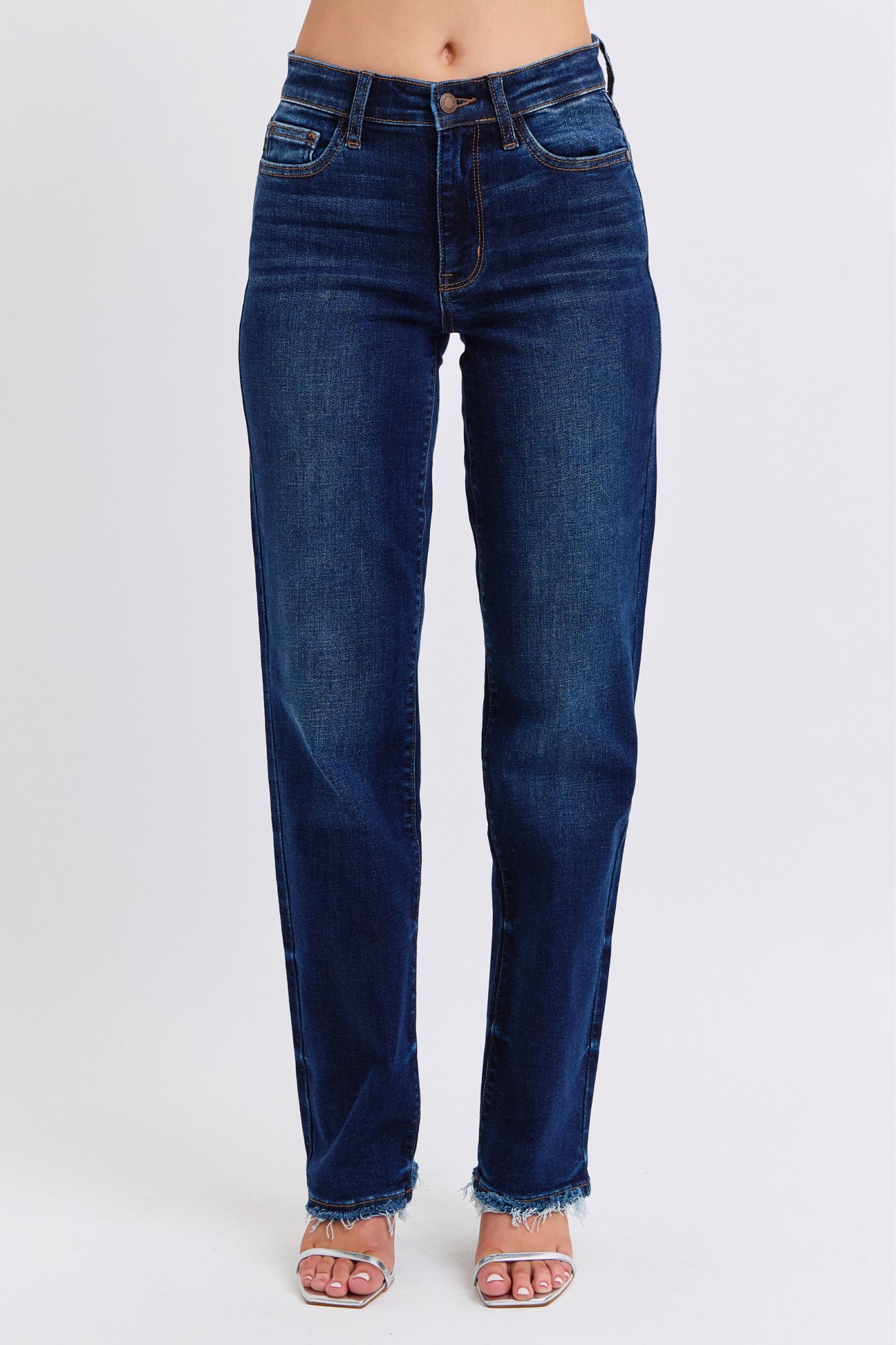 Judy Blue Full Size Raw Hem Straight Leg Jeans - Charming Charlie