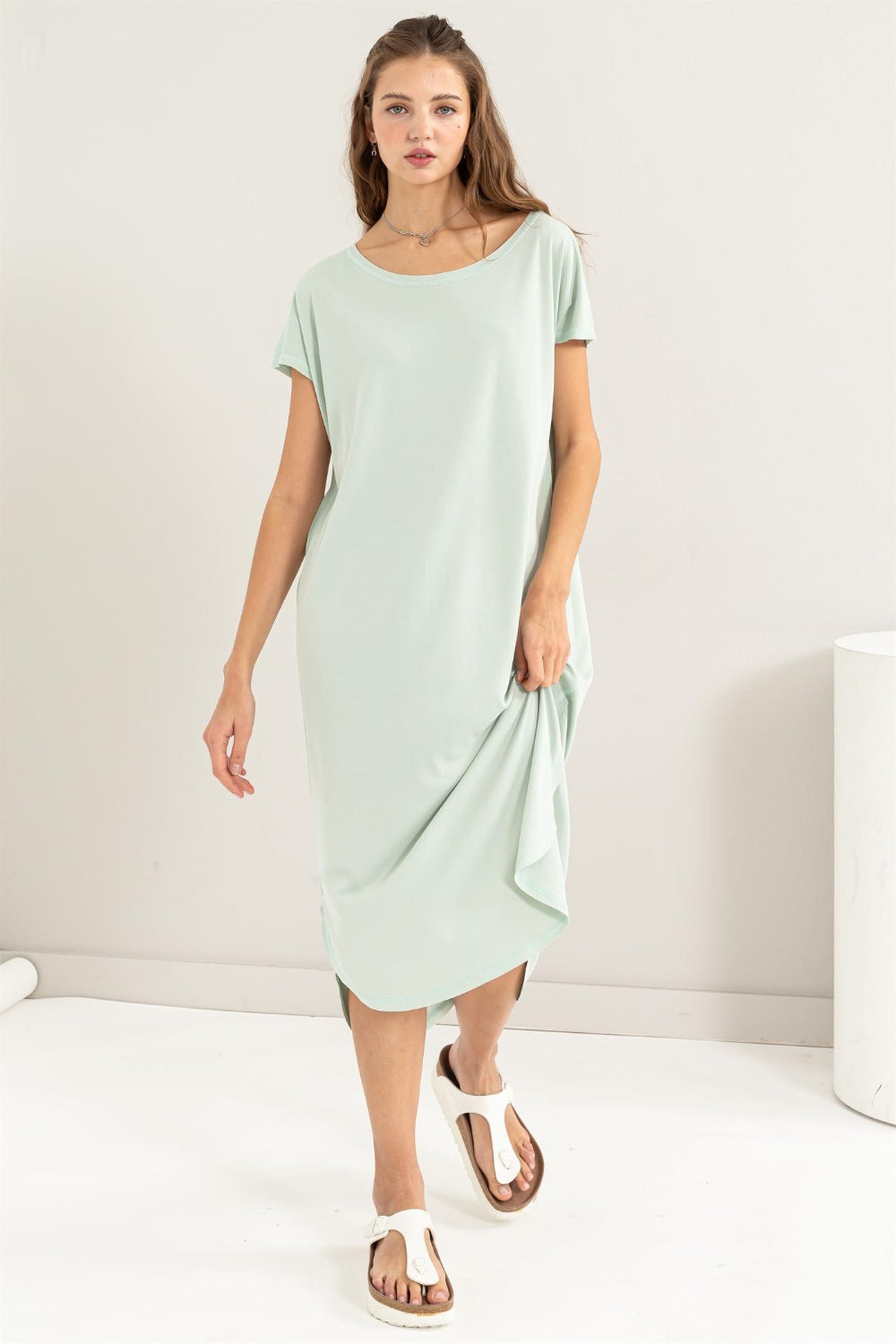 HYFVE Short Sleeve High-Low Slit Midi Dress - Charming Charlie