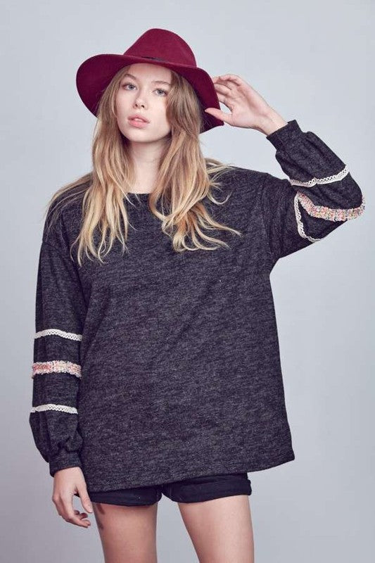 SLEEVE WITH TWEED TRIM TUNIC - Charming Charlie