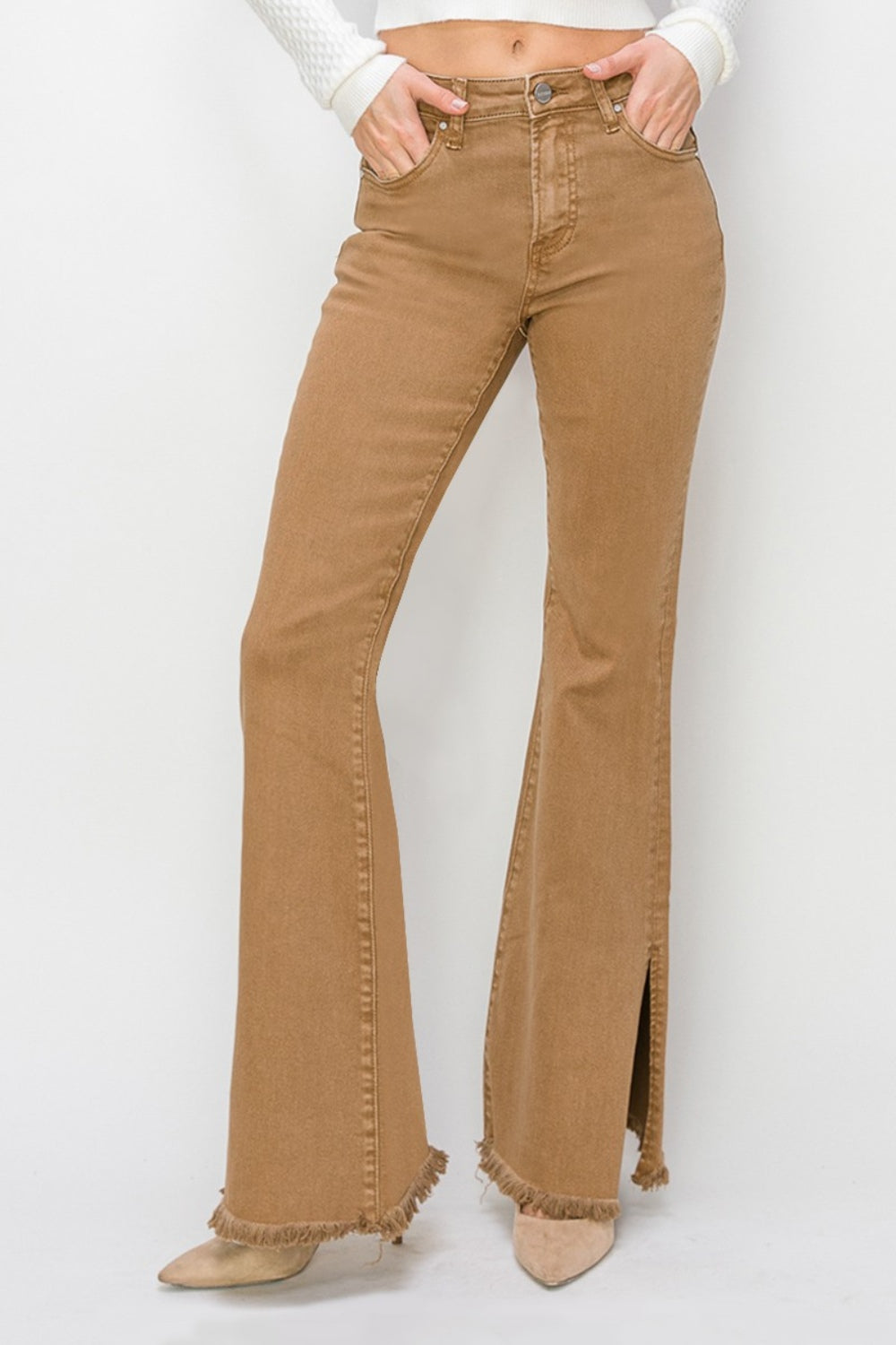 RISEN Bailey Full Size High Waist Side Slit Flare Jeans - Charming Charlie