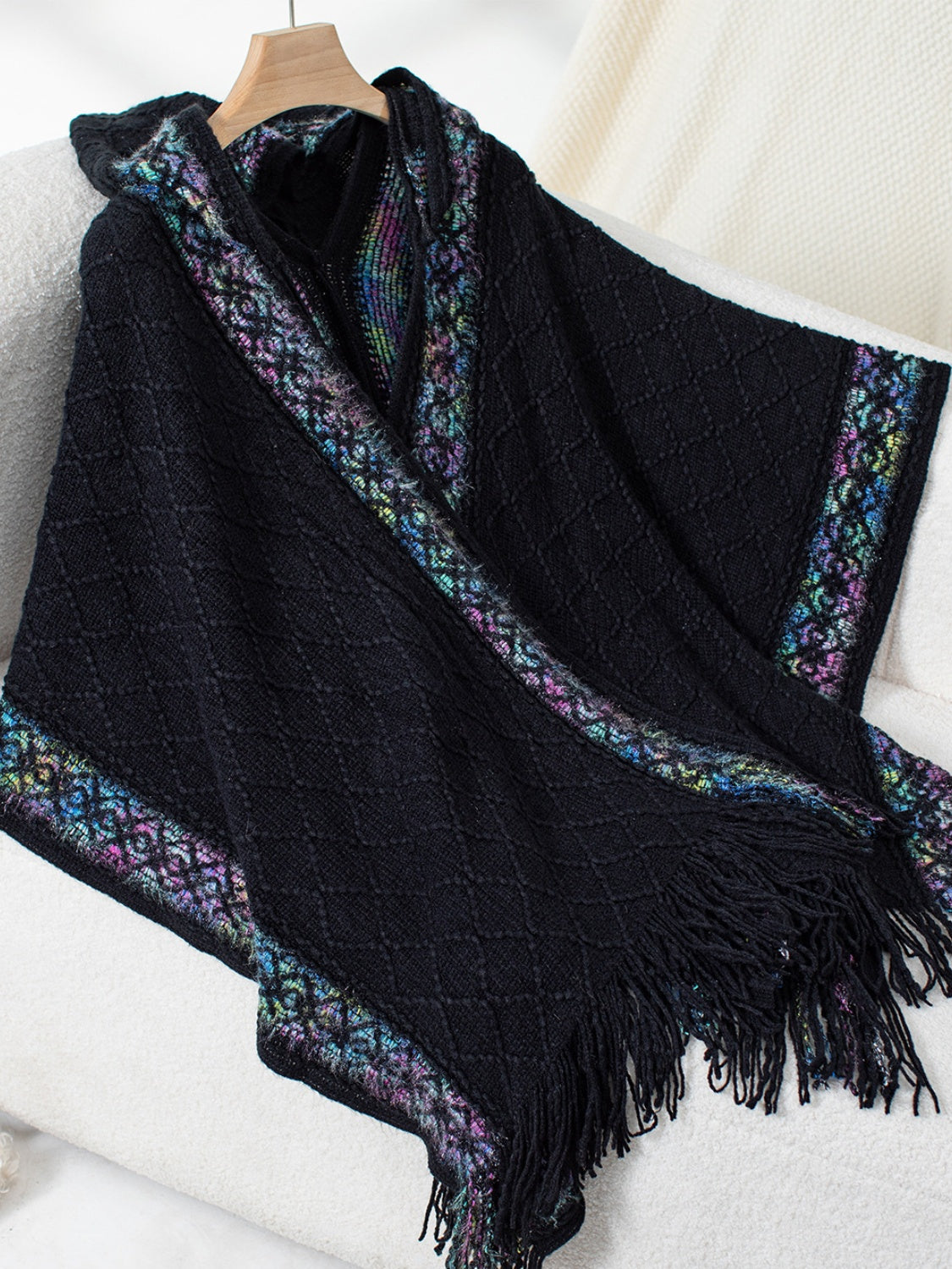 Fringe Half Sleeve Hooded Poncho - Charming Charlie