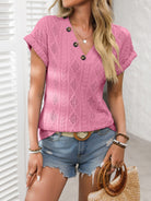 Openwork V-Neck Short Sleeve T-Shirt - Charming Charlie