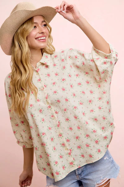 BiBi Flower Printed Short Dolman Blouse Top – Charming Charlie