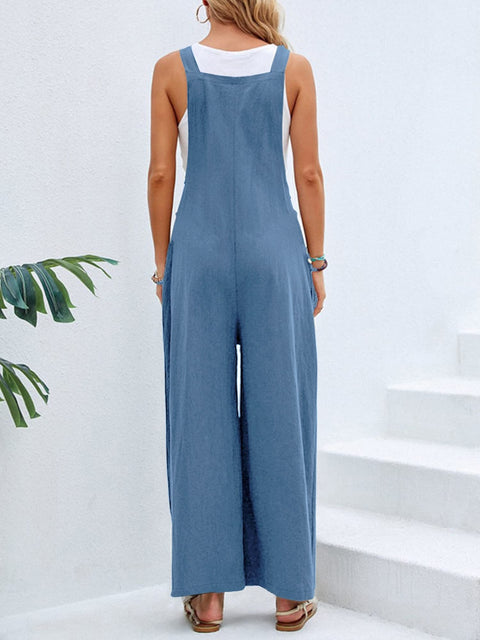 Wide Strap Square Neck Wide Leg Overalls
