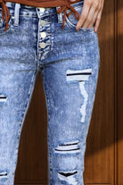 Distressed Button-Fly Bootcut Jeans with Pockets - Charming Charlie