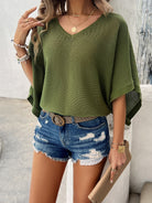 V-Neck Batwing Sleeve Knit Top - Charming Charlie