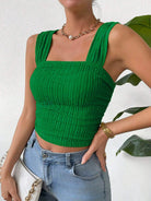 Textured Square Neck Wide Strap Tank - Charming Charlie