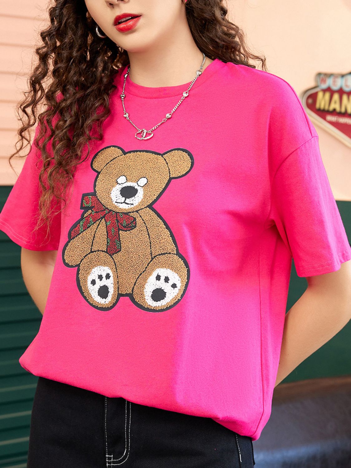 Letter Graphic Round Neck Half Sleeve T-Shirt - Charming Charlie