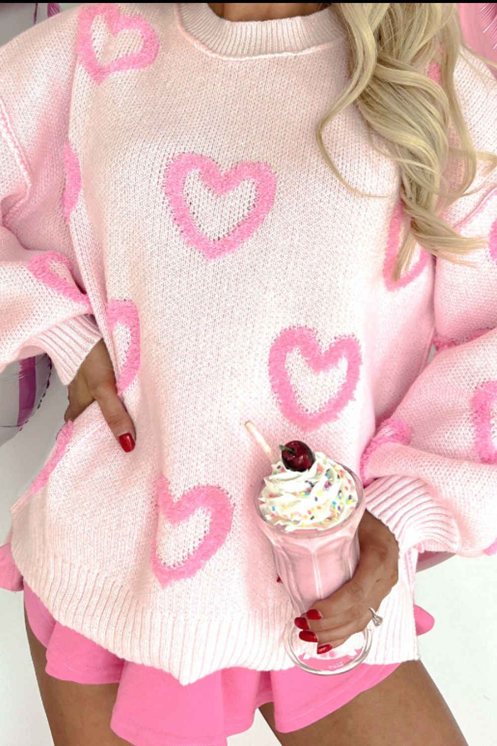 High-Low Heart Round Neck Long Sleeve Sweater – Charming Charlie
