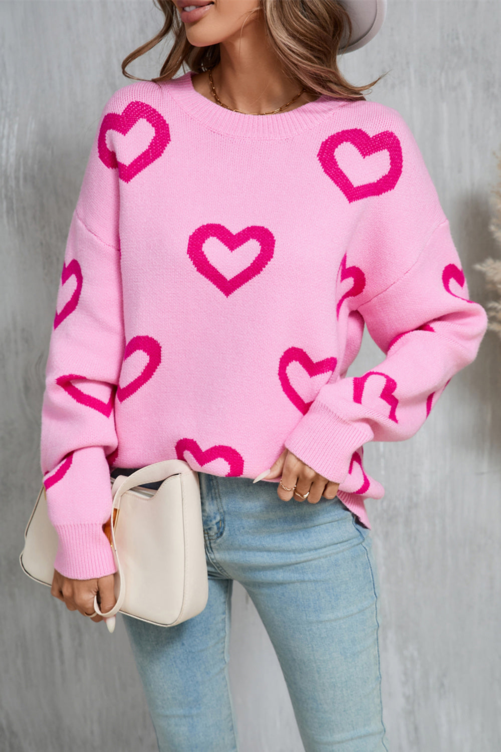 Angel Wings Heart Round Neck Dropped Shoulder Long Sleeve Sweater - Charming Charlie