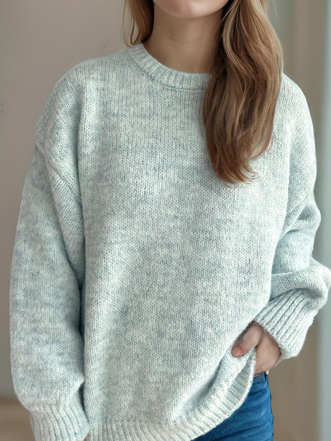 Round Neck Long Sleeve Sweater - Charming Charlie