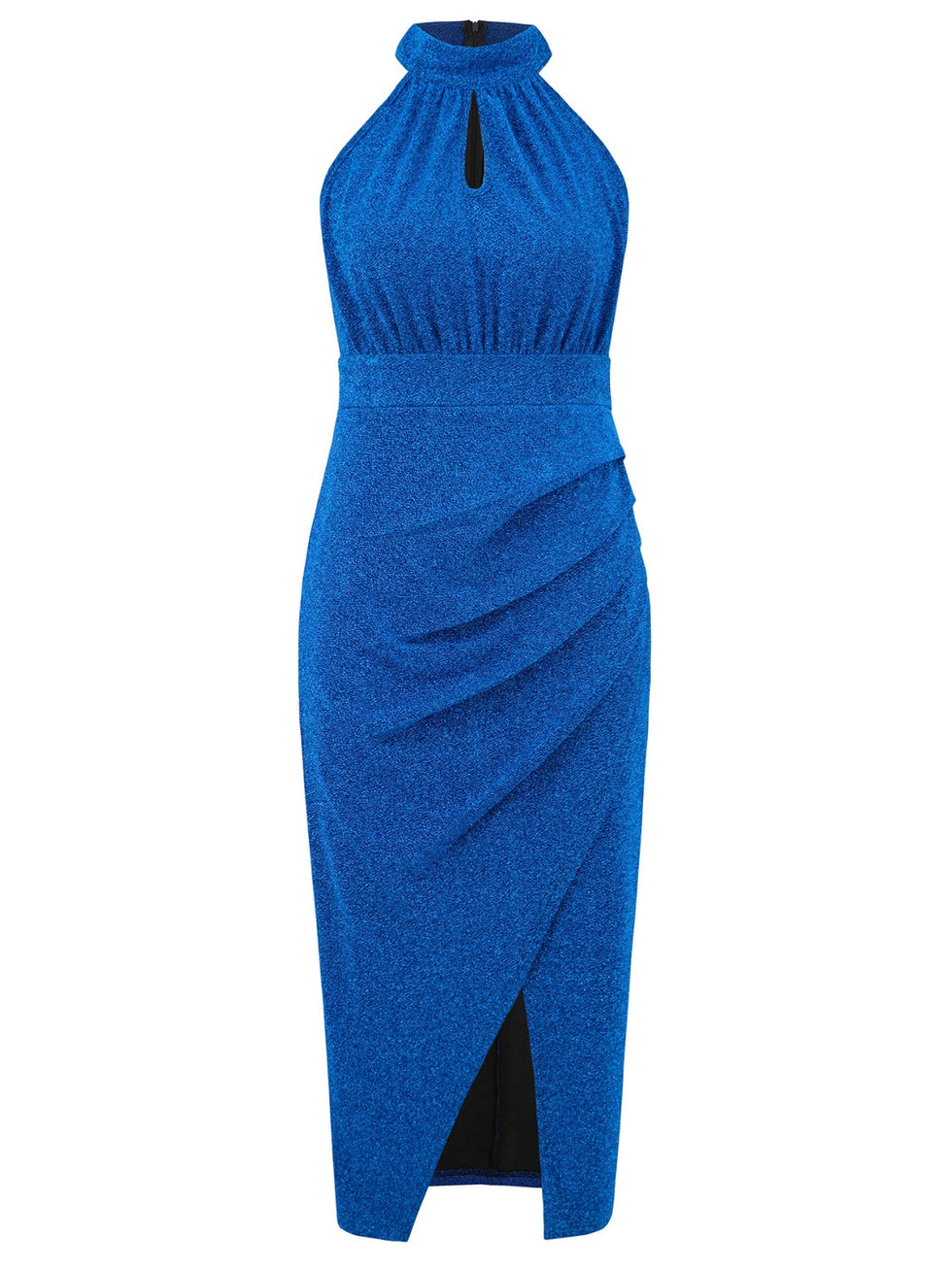 Cutout Mock Neck Sleeveless Ruched Dress