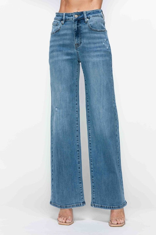 bytos Full Size High Rise Wide Leg Jeans with Pockets - Charming Charlie