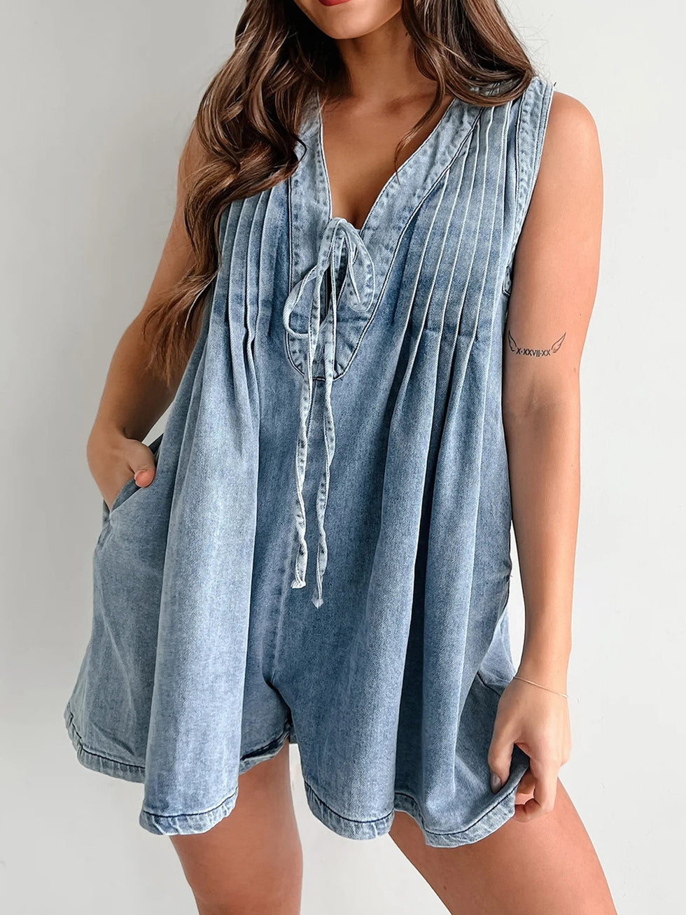 Tied Front Eyelet Romper