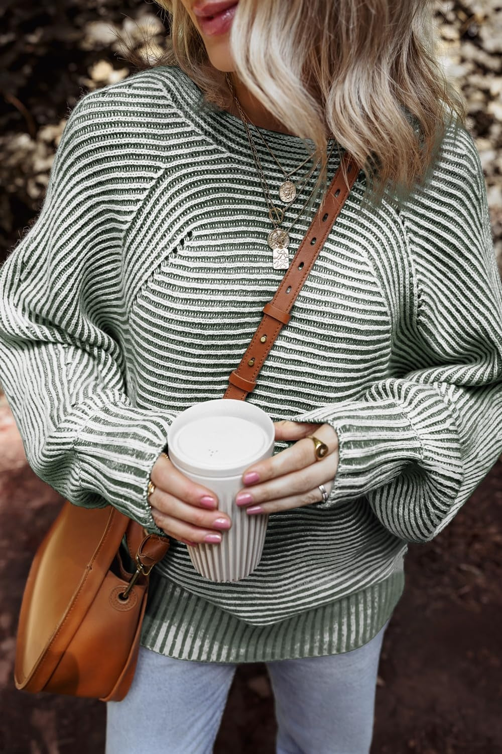 Textured Striped Round Neck Long Sleeve Top - Charming Charlie